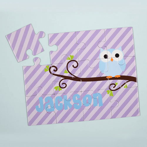 Lavender Owl Personalized Kids Jigsaw Puzzle