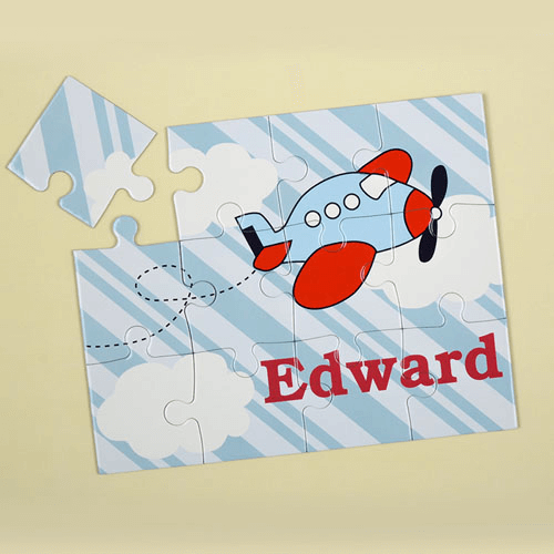 Stripe Plane Personalized Kids Jigsaw Puzzle