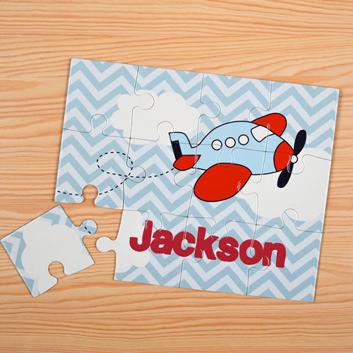 Chevron Plane Personalized Kids Jigsaw Puzzle